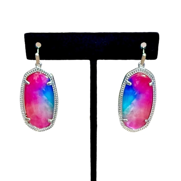 Kendra Scott Elle Watercolor Illusion Earrings in Fuchsia Blue Teal & Silver - Picture 3 of 7